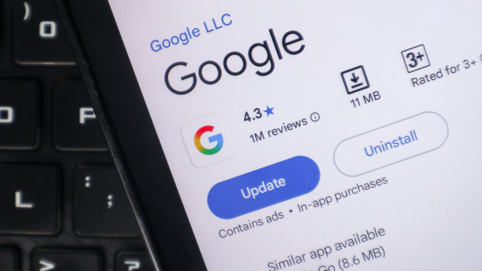 Google Play Store app page with update and uninstall options