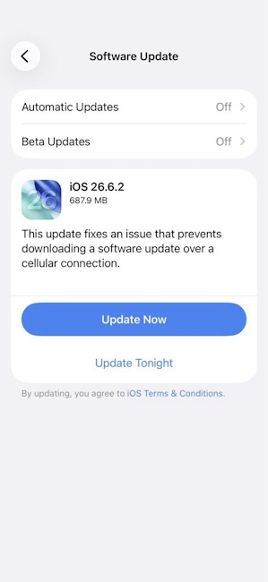 iOS 26.6.2 update rolling out for iPhones