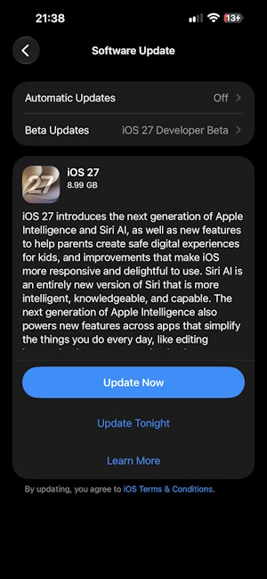 iOS 27 Release Candidate update rolling out