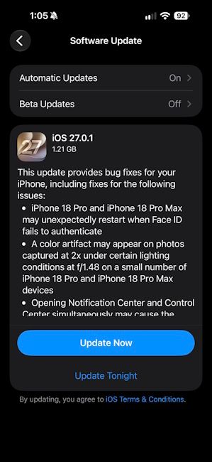 iOS 27.0.1 update rolling out to iPhones iOS 27.0.1 update rolling out to iPhones