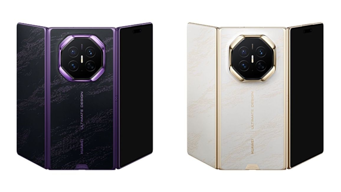 Huawei Mate XT 2 design showcased in purple and white colour options Huawei Mate XT 2 design showcased in purple and white colour options