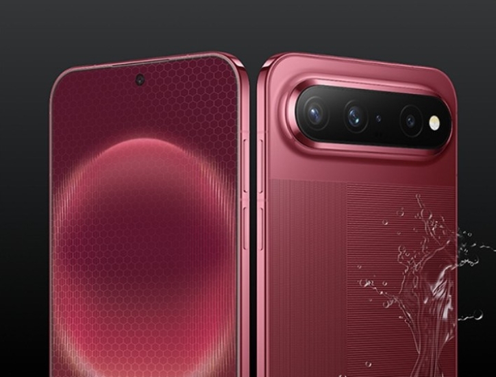 Huawei Pura X View in red colourway with water splash illustration