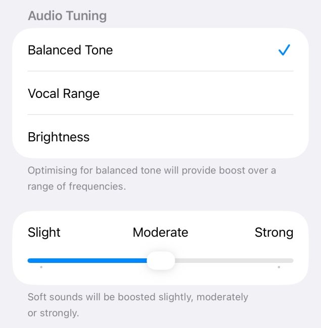 iOS headphone Accommodations page settings iOS headphone Accommodations page settings