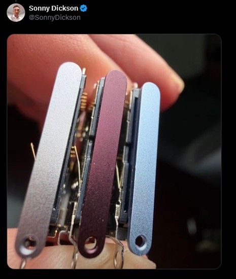 Post from Sonny Dickson revealing iPhone 18 Pro SIM Tray colours