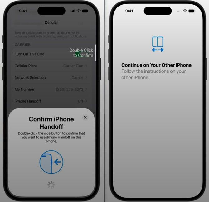 iPhone handoff feature transfer double press