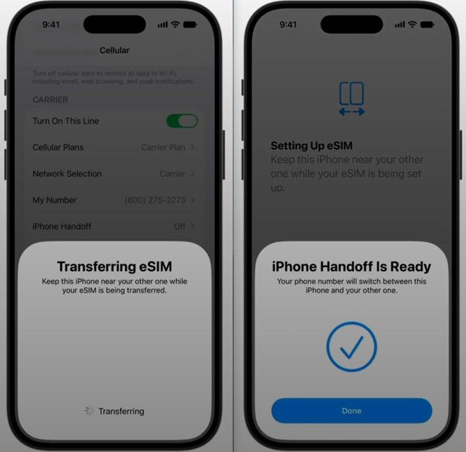 iPhone Handoff transfer complete confirmation
