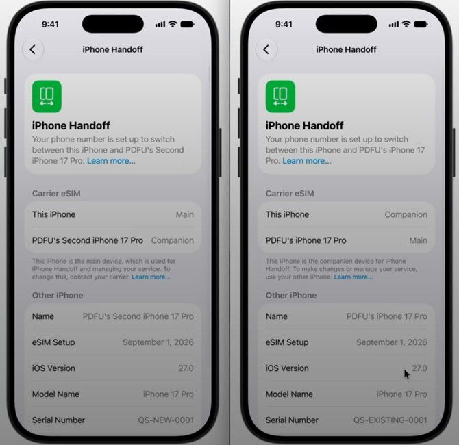 iPhone Handoff transfer complete with main and companion devices