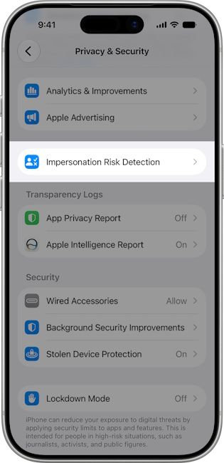 iOS 27 Impersonation Risk Detection feature