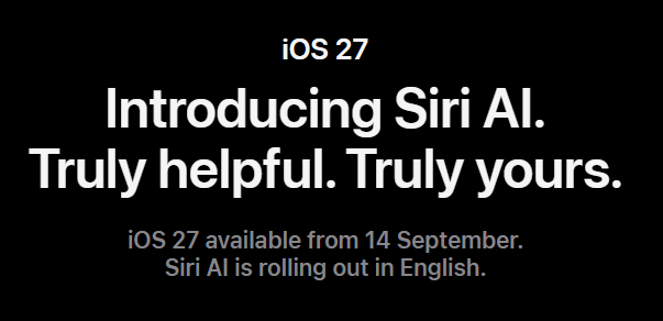 iOS 27 stable release date revealed in an official banner image on the Apple website