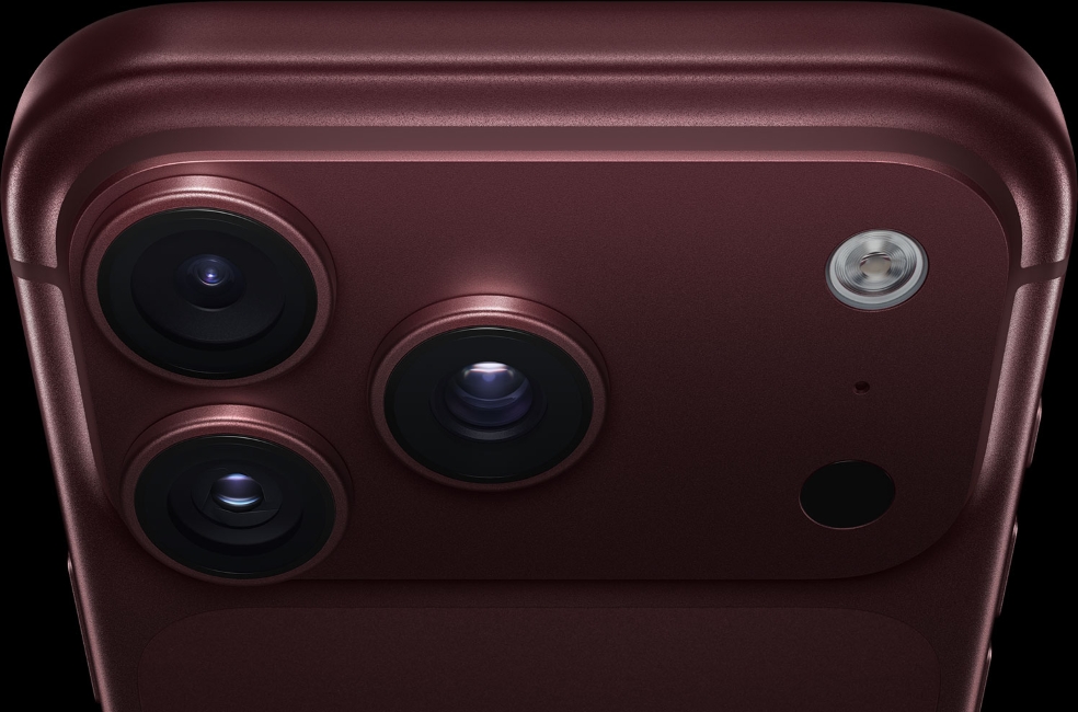 iPhone 18 Pro Max closeup of camera module from the back in burgundy colourway iPhone 18 Pro Max closeup of camera module from the back in burgundy colourway