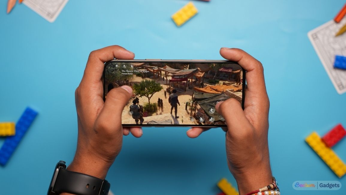 shot of hands holding an iPhone Air horizontally when playing a game