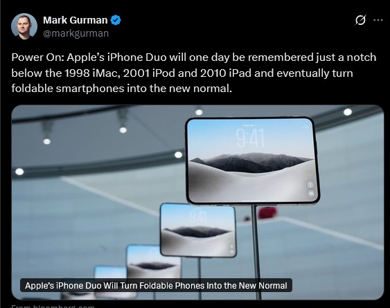 Mark Gurman on X with Apple iPhone Duo information Mark Gurman on X with Apple iPhone Duo information