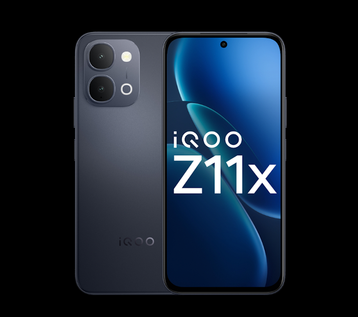 iQOO Z11xa front and back design showcased in black colourway