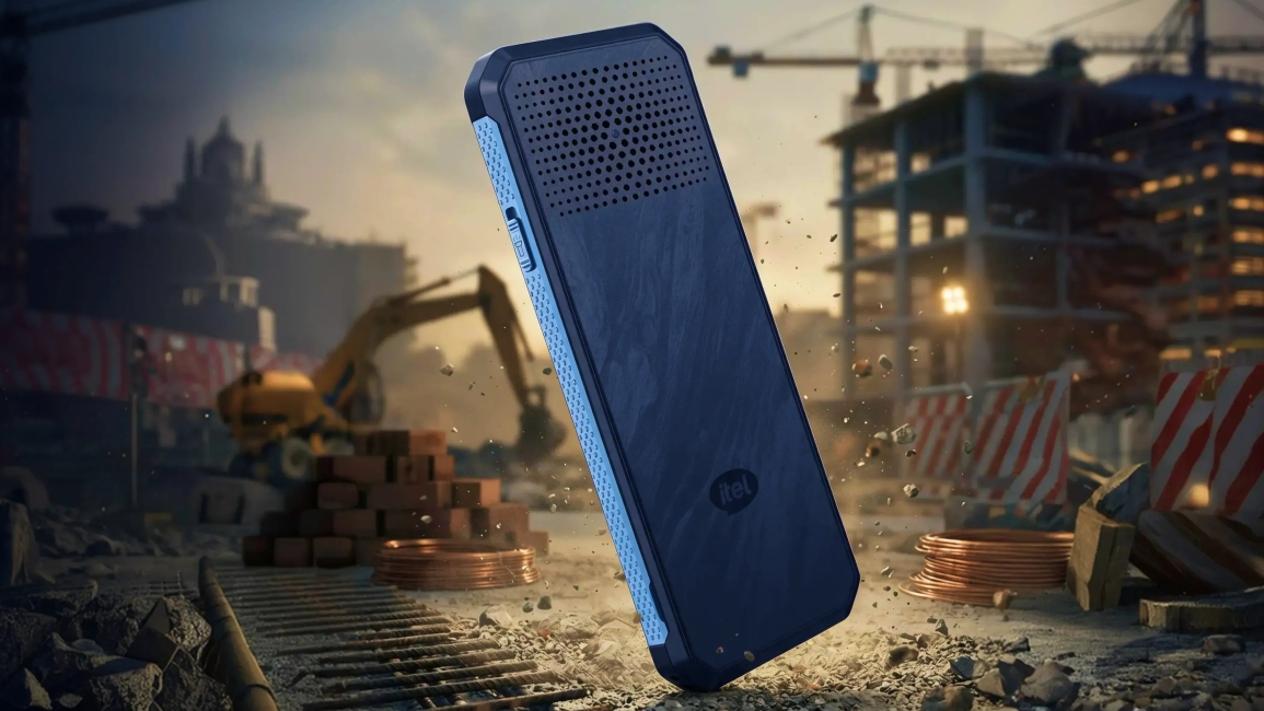 Itel tough smartphone in blue from the back