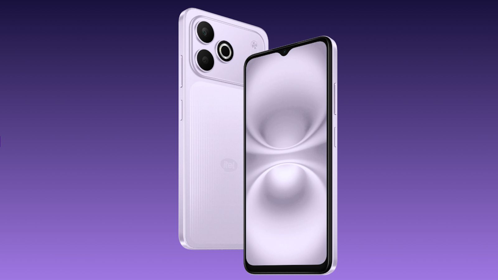 Itel Zeno 300 Lavender colourway front and back design showcased