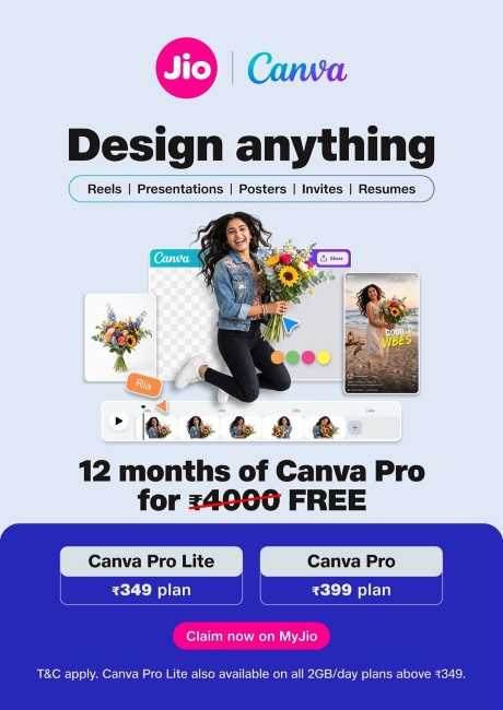 Jio Canva partnership banner for free Canva Pro subscription