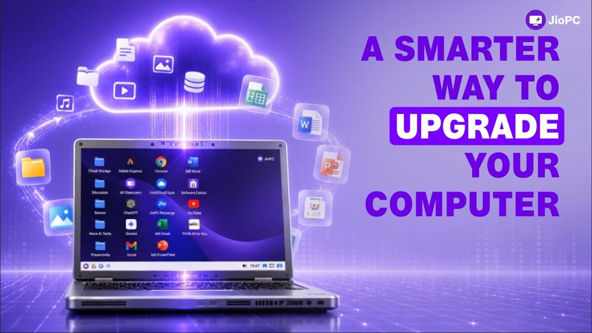 JioPC banner image suggesting upgrading older computer with a cloud PC network JioPC banner image suggesting upgrading older computer with a cloud PC network