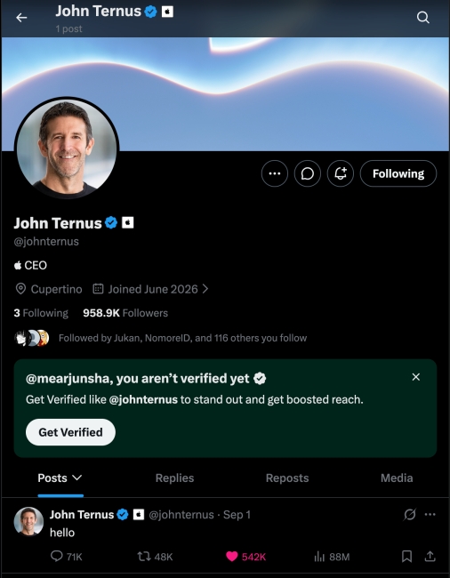 x/twitter profile of john ternus x/twitter profile of john ternus
