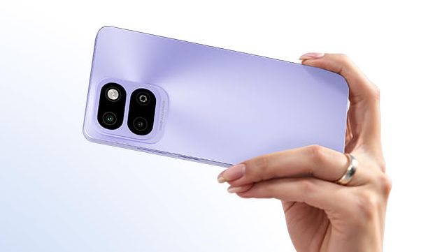 Lava Bold N4 Pro purple colourway back design showcased while it's in hand