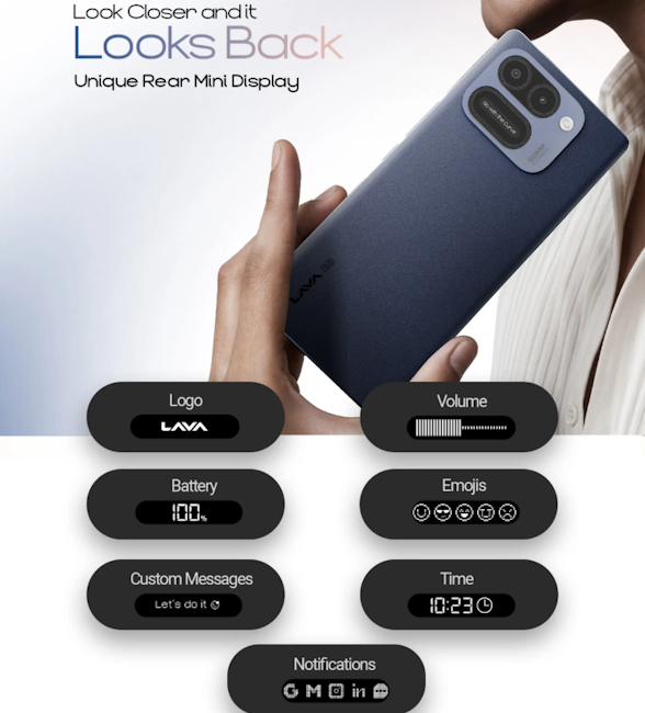 Lava Virat Curve rear mini display and functionalities showcased