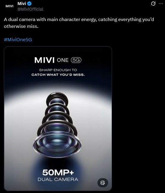 Mivi One 5G camera specifications confirmed in X post Mivi One 5G camera specifications confirmed in X post