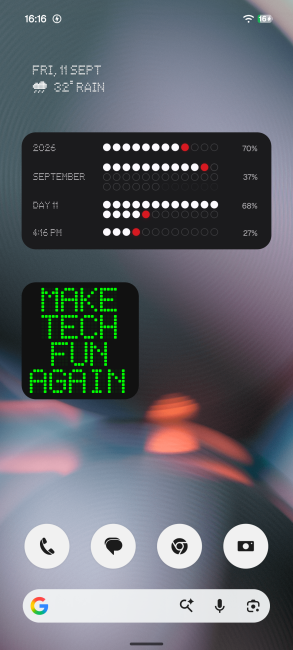 Nothing Playground's Green LED Sign widget on home screen
