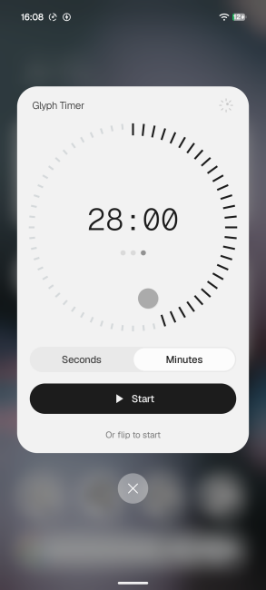 Nothing OS Glyph Timer widget expanded on home screen