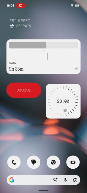 Nothing phone home screen with Recorder widget active