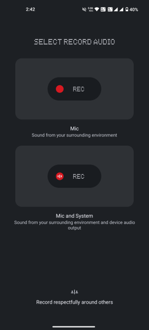 Nothing OS Recorder widget setting screen