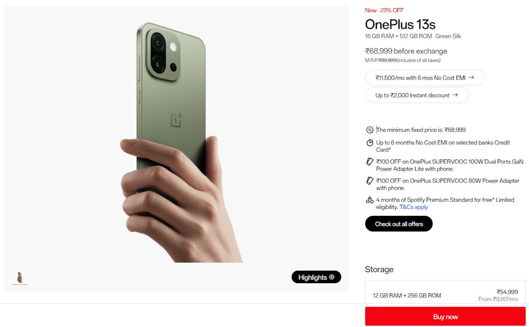 OnePlus 13s 16 GB + 512 GB variant listed on official Amazon India website OnePlus 13s 16 GB + 512 GB variant listed on official Amazon India website