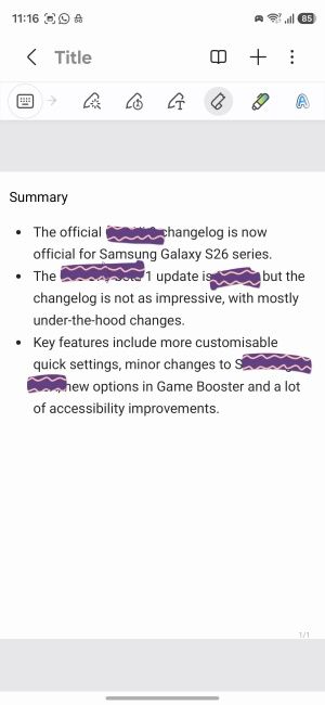 One UI 9.0 Tape feature in Samsung Notes covering up text