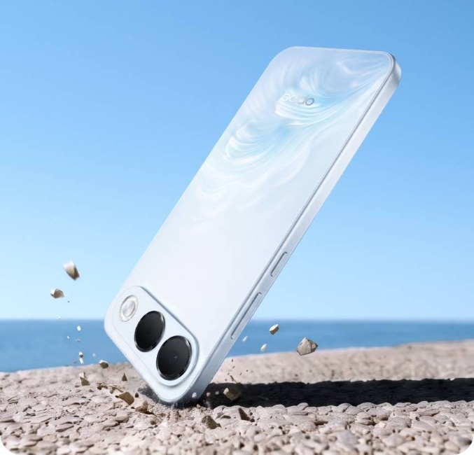 Oppo A7 Pro from the back in blue coloirway