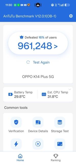 Oppo K14 Plus Antutu V12 Benchmark Screenshot