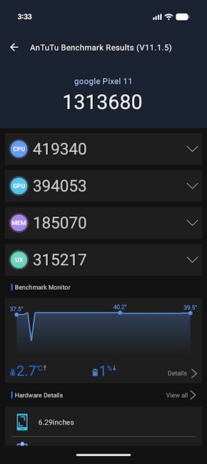 Pixel 11 AnTuTu score