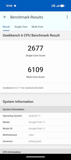 Pixel 11 Geekbench 7 scores