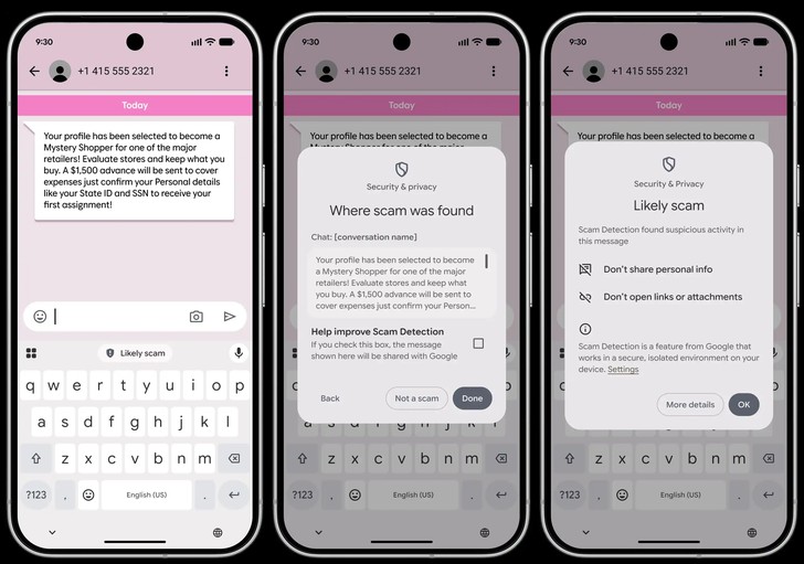 Google Pixel Messages Scam Detection feature in action