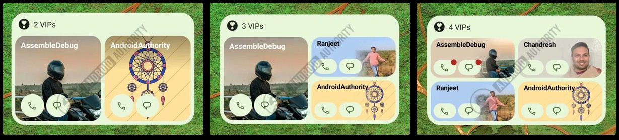 Pixel VIPs widget on the home screen with different number of contacts Pixel VIPs widget on the home screen with different number of contacts