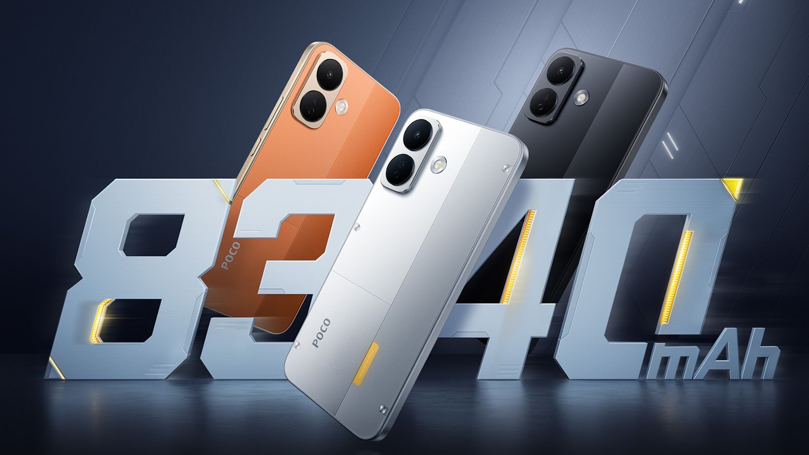 Poco X8 battery capacity showcased alongside the phone's back design in three colourways Poco X8 battery capacity showcased alongside the phone's back design in three colourways