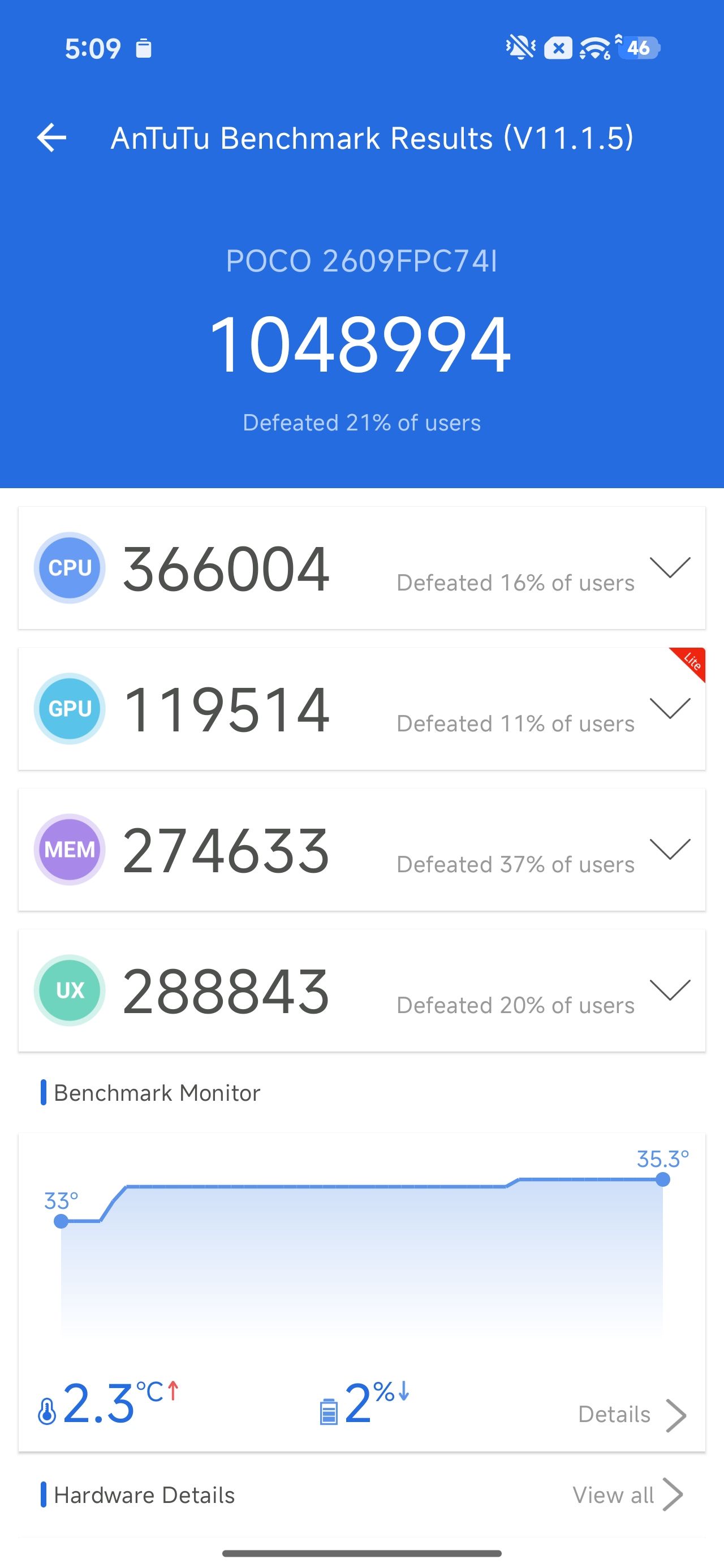 Poco X8 Power AnTuTu test screenshot