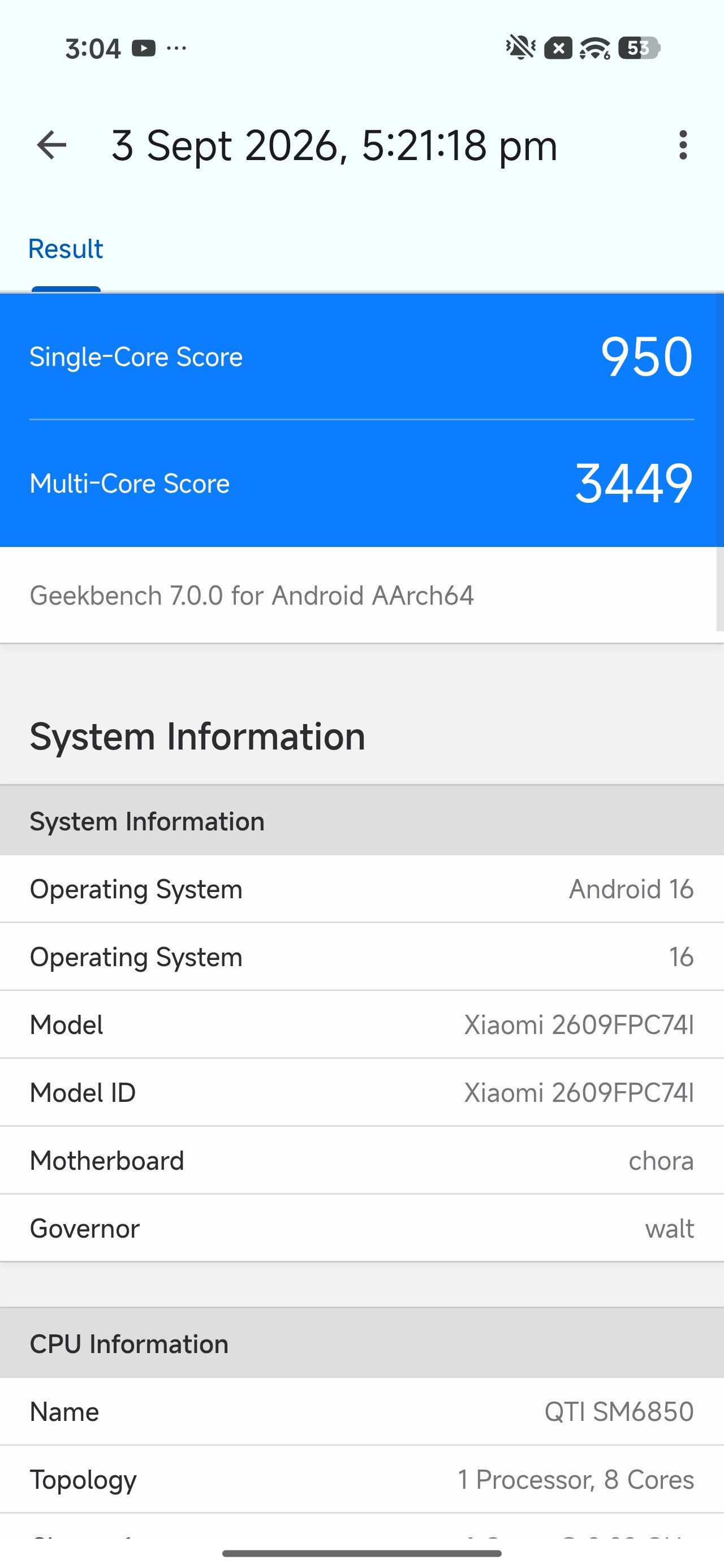 Poco X8 Power Geekbench test screenshot