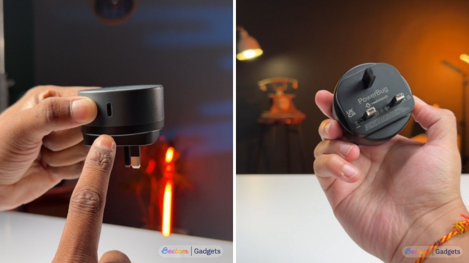 PowerBug wireless charger with view of its Type-C port PowerBug wireless charger with view of its Type-C port