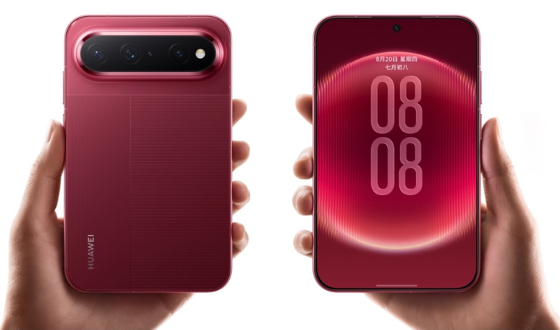 Huawei Pura X View from the front and back in red colourway