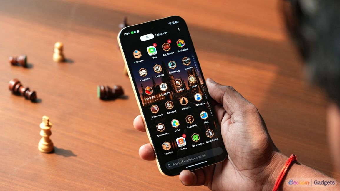 handheld shot of Realme 16 Pro Harry Potter Edition showing the app drawer handheld shot of Realme 16 Pro Harry Potter Edition showing the app drawer