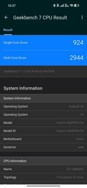 Redmi Note 17 Pro Max Geekbench 7 CPU score