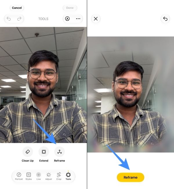 reframe Tool in IOS 27 Photos app