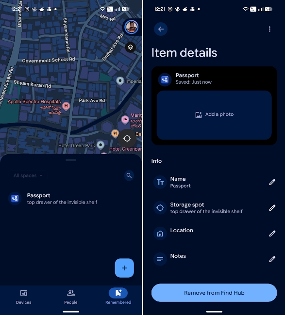 remembered tab with passport location information and edit page