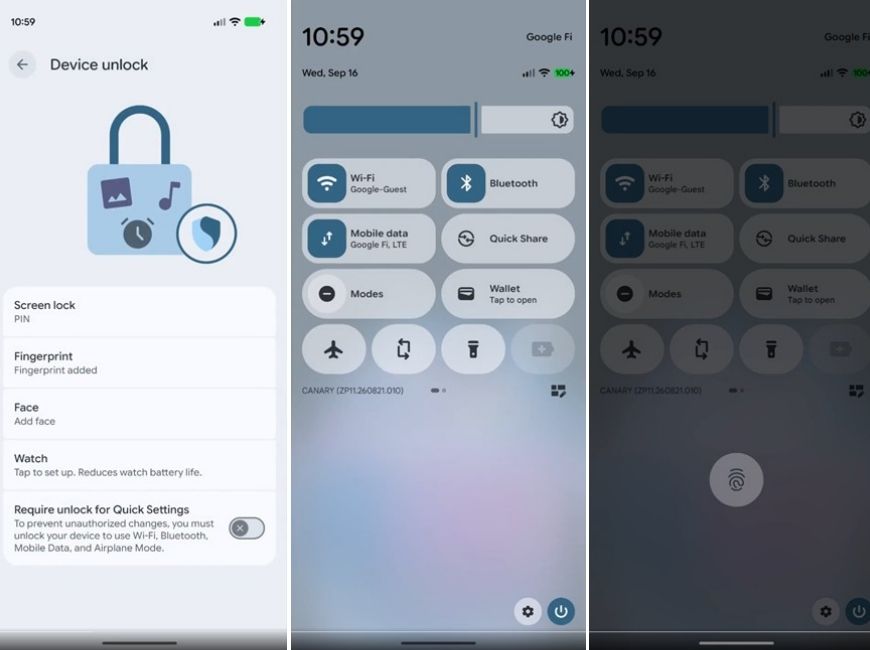 Pixel quick settings tiles requiring fingerprint before enabling tiles