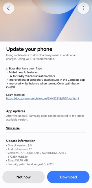 Samsung Galaxy S24 series on software update page with One UI 9 Beta 2 update Samsung Galaxy S24 series on software update page with One UI 9 Beta 2 update