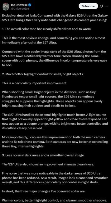 Samsung Galaxy S27 Ultra image processing enhancements