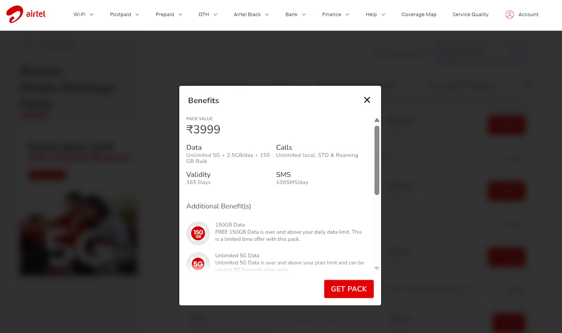 Airtel Rs 3,999 yearly plan